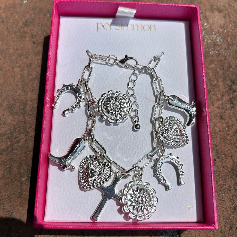 Western silver charm bracelet 7 inch
